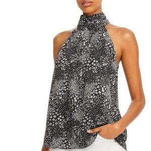 Joie 'Erola B' Printed Mock-Neck Sleeveless Halter Top, Caviar Size L